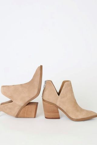 Steve Madden Alyse Tan Side Cut Block Heel Pointed Toe Fashion Leather Booties