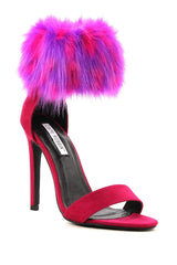 Cape Robbin Suzzy 188 Berry Faux Fur Ankle Cuff Suede Single Sole Stiletto Heels