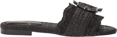 Sam Edelman Bambi Black Raffia Buckle Detailed Open Toe Slip On Flat Sandals