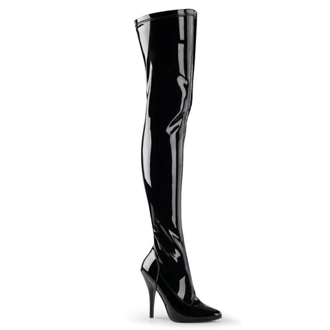 Pleaser Seduce-3000 Black Patent Fashion Stiletto Zip Over The Knee Boots 7