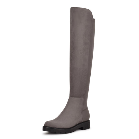 Nine West Tread2 Charcoal Suede Zip Closure Leather Over The Knee Dress Boots