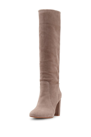 Vince Camuto Sessily Foxy Taupe Suede Slouchy Chunky Block Heel Knee High Boot