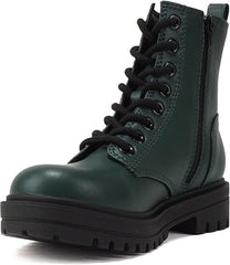 Soda Firm Forest PU Lace Up Rounded Toe Chunky Platform Combat Ankle Boots
