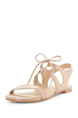 Pour La Victoire Lacey Strappy Open Toe Lace-Up Block Heel Leather Copper Sandal