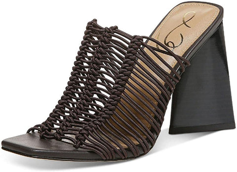 Sam Edelman Laurette Caviar Brown Block Heel Slip On Squared Toe Fashion Mules