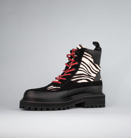 Cecelia New York Henry Black Zebra Pattern Lace Up Rounded Toe Ankle Boots