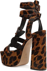 Schutz Chantelle Casual Platform Natural Leopard Printed Heel Platform Sandals