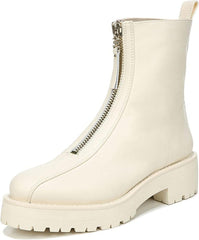 Sam Edelman Jacquie Ivory Chunky Lug Sole Rounded Toe Front Zipper Ankle Boots