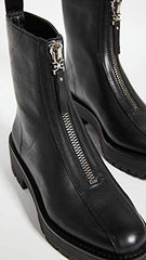 Sam Edelman Jacquie Black Chunky Lug Sole Rounded Toe Front Zipper Ankle Boots