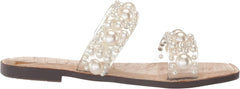 Sam Edelman Eleana Clear/Natural Jewel Detailed Open Toe Slip On Flats Sandals