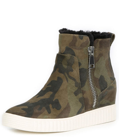 STEVEN Steve Madden Bamby Camouflage Fur Lined Fashion Wedge Sneaker Ankle Boot