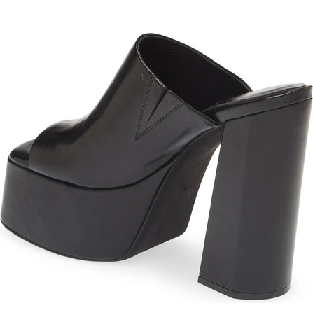 Jeffrey Campbell Luna-Luv Black Squared Open Toe Slip On Platform Mule Sandals