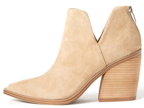 Steve Madden Alyse Tan Side Cut Block Heel Pointed Toe Fashion Leather Booties