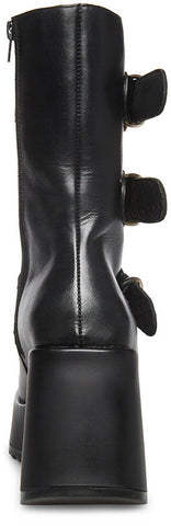 Steve Madden Primrose Black Leather Buckle Strapped Rounded Toe Retro Boots