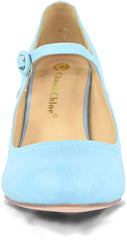 Chase & Chloe Kimmy-21 Round Toe Mary Jane Dress Pumps Serenity Blue Pu