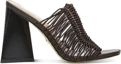 Sam Edelman Laurette Caviar Brown Block Heel Slip On Squared Toe Fashion Mules