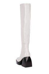 Jeffrey Campbell DAUPHIN Light Grey Platform Knee High Square Toe Chunky Boots