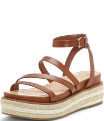 Vince Camuto Aevie Tan Cognac Leather Strappy Platform Espadrille Wedge Sandals