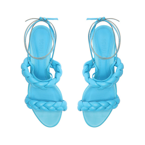 Schutz Zarda True Blue Braided Straps Ankle Straps Open Toe Block Heel Sandals