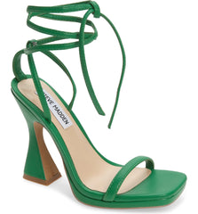 Steve Madden Lafayette Green Spool Heel Lace Up Open Squared Toe Heeled Sandals