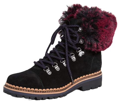 Sam Edelman Bowen Black Suede Combat Fur Lined Lace Up Combat Hiker Ankle Boots