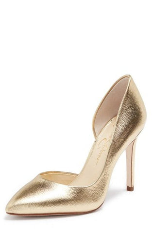 Jessica Simpson Paryn Gold Slip On Pointed Toe Stiletto Heel d'Orsay Dress Pumps