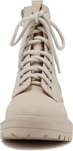 Soda Firm Beige Nbpu Lace Up Rounded Toe Chunky Platform Combat Ankle Wide Boots