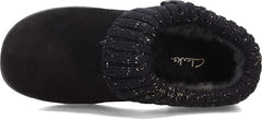 Clarks Angelina Black Knitted Collar Winter Clog Rounded Closed Toe Slippers