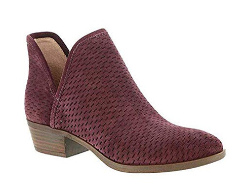 Lucky Brand Baley Raisin Perforated Cutout Low Block Heel Ankle Booties Wide