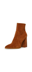 Steve Madden Julina Tan Suede Zipper Closure Pointed Toe Stacked Heel Boots