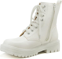 Soda Firm All White Lace Up Rounded Toe Chunky Platform Combat Ankle Boots