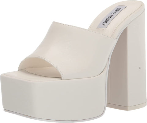 Steve Madden Trixie White Leather Block Leather Squared Open Toe Heeled Sandals