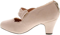 Chase & Chloe Mina-4  Closed Toe Mary Jane High Heel Nude Suede