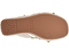 Nine West Pipa 3 White Slip On Rounded Toe Multi Strap Embellished Wedge Sandals