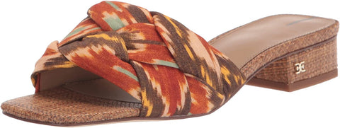 Sam Edelman Dawson Sunset Orange Multi Block Heel Slip On Woven Slides Sandals