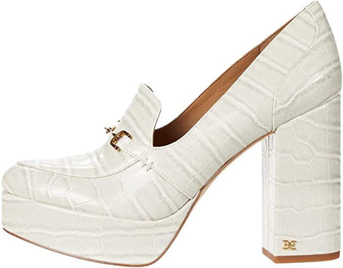 Sam Edelman Aretha Modern Ivory Block Heel Rounded Toe Slip On Fashion Pumps