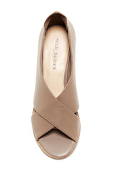 Kelsi Dagger Kacey Portobello Taupe Nude Leather Crisscross Stacked Heel Sandals