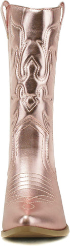 Soda Reno Lt-pink Metallic Pu Western Cowboy Stitched Pointed Toe Fashion Boots