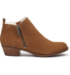 Lucky Brand Basel Topanga Tan Cozy Faux Shearling Almond Toe Suede Ankle Boots Wide
