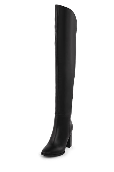 Jeffrey Campbell Bridle Block Heeled Knee High Black Leather Dress Boots