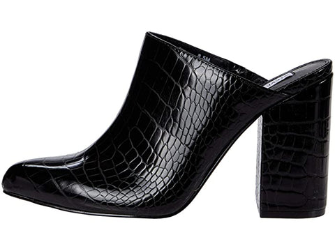 Steve Madden Ditty Black Croco Fashion Slip On Pointed Toe Block Mid Heel Sandal