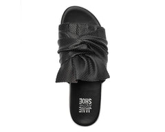 Jane and the Shoe JESSICA Bow Slides Sandals Open Toe Black Leather Mules Flats