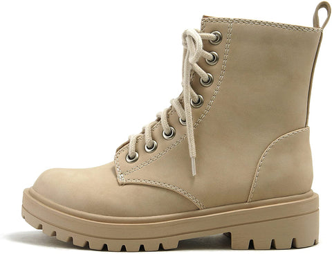 SODA FIRM Lace up Chunky Platform Classic Combat Ankle Boots Whiskey (7, Beige Nbpu)