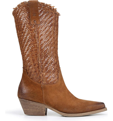 Sam Edelman Brenda Cuoio Stacked Heel Pointed Toe Woven Mid-Calf Western Boots