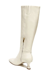 Sam Edelman Leigh 3 Ivory Leather Pointed Toe Spooled Heel Knee High Boots