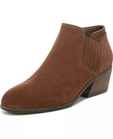 Dr. Scholl's Libra Brown Leather Stacked Heel Pull On Almond Toe Ankle Boots
