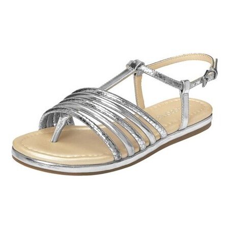 Aerosoles Women's Droplet Flat Sandal Silver Ankle Strap Open Toe Strappy Flats