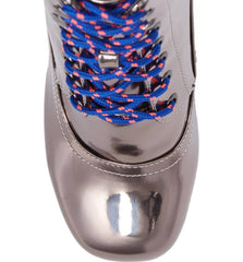 Shellys London Evan Pewter Multi Lace Up Chunky Platform Hi Chunky Heel Boots