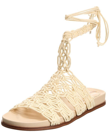 Sam Edelman Nicolette Natural Rounded Open Toe Tie Up Strappy Flats Sandals