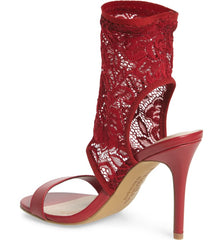 Charles David Remote Scarlet Red Lace Sock Fabric Bootie Stiletto Heeled Sandals